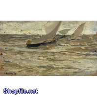 TSD3671 - Tranh sơn dầu thuyền và sóng biển